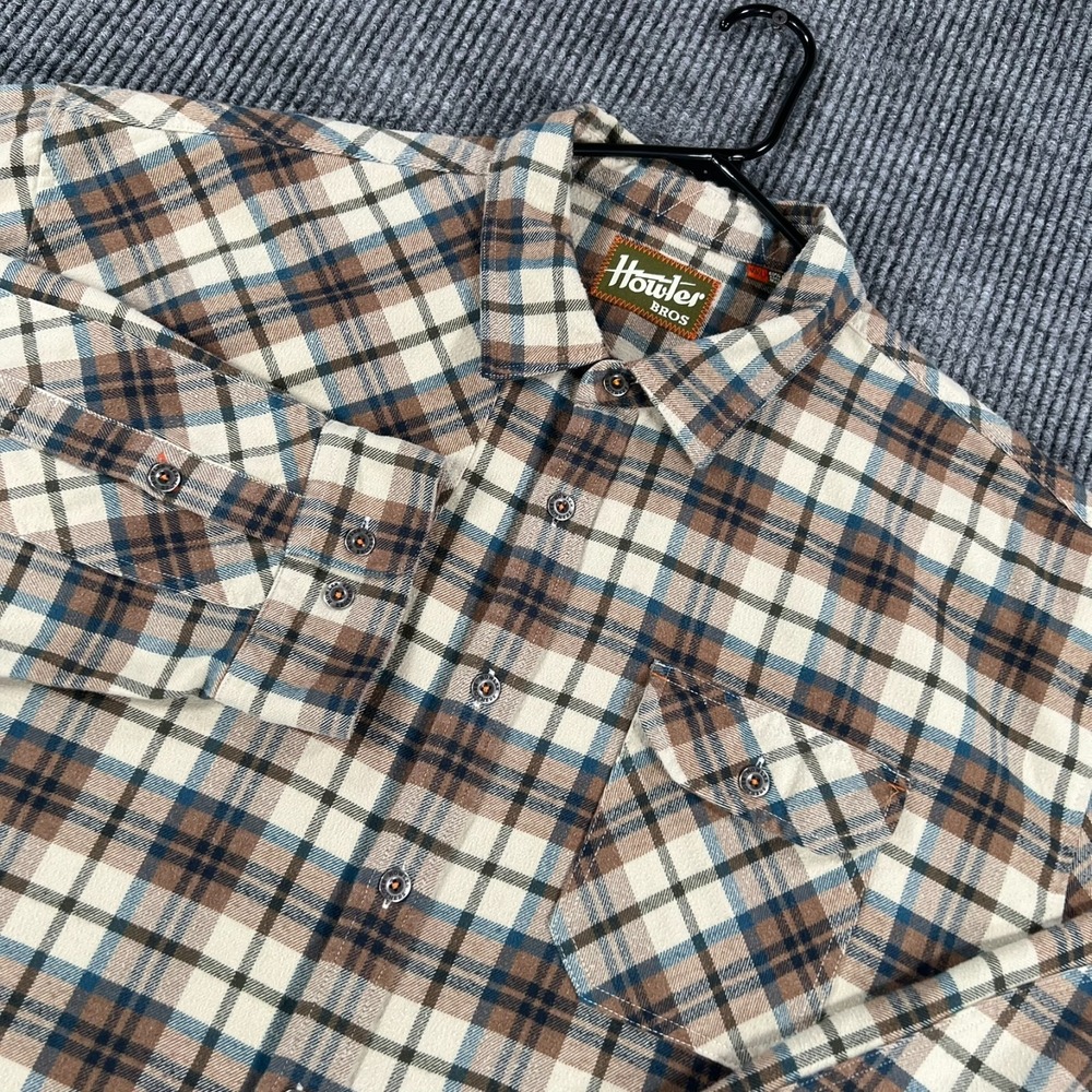 Howler Bros Shooting Shirt Mens 2XL XXL Brown Plaid Long Sleeve Button Up